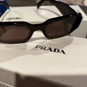 Prada Women’s Rectangular Sunglasses in Dark Tortoiseshell and Brown Lenses